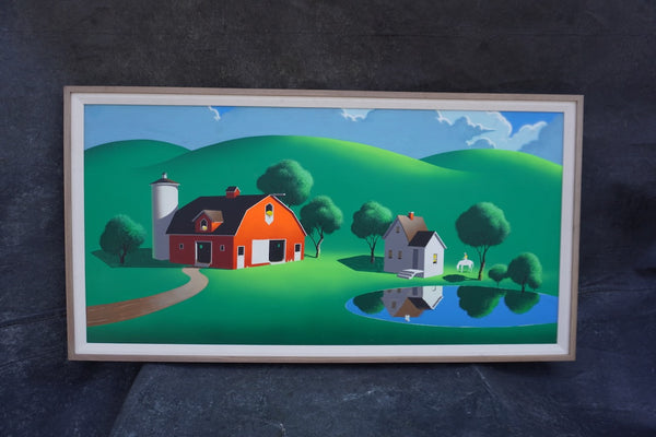 Farm at the Pond by Irv Wyner, circa 1960, Oil on Board P3555
