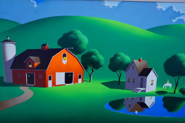 Farm at the Pond by Irv Wyner, circa 1960, Oil on Board P3555