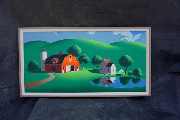 Farm at the Pond by Irv Wyner, circa 1960, Oil on Board P3555