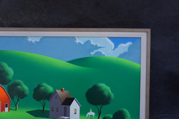 Farm at the Pond by Irv Wyner, circa 1960, Oil on Board P3555