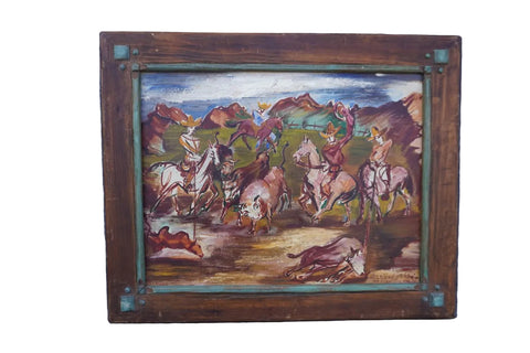 Riders in the Corral by Bernard Baruch Zakheim, Oil on Canvas P3556