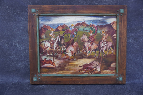 Riders in the Corral by Bernard Baruch Zakheim, Oil on Canvas P3556