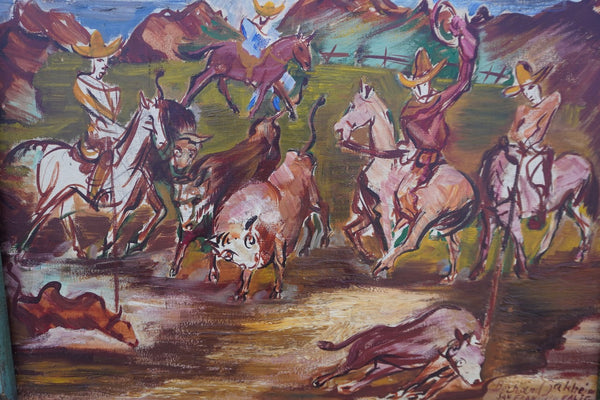Riders in the Corral by Bernard Baruch Zakheim, Oil on Canvas P3556