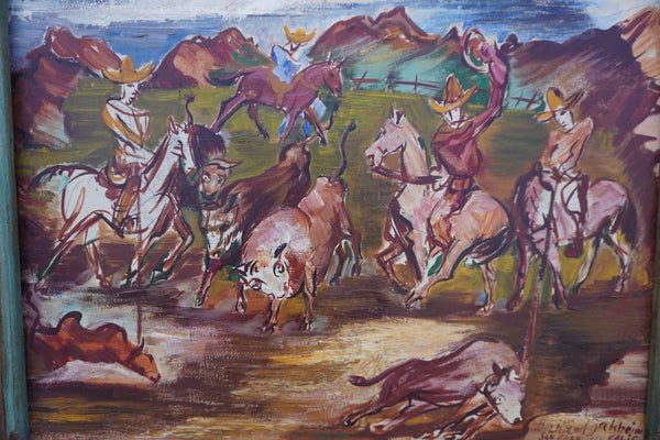 Riders in the Corral by Bernard Baruch Zakheim, Oil on Canvas P3556