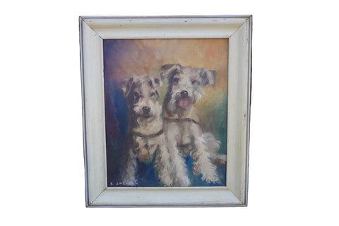 Portrait of Terriers by E. Jackson, c. 1940, Oil on Canvas P3567