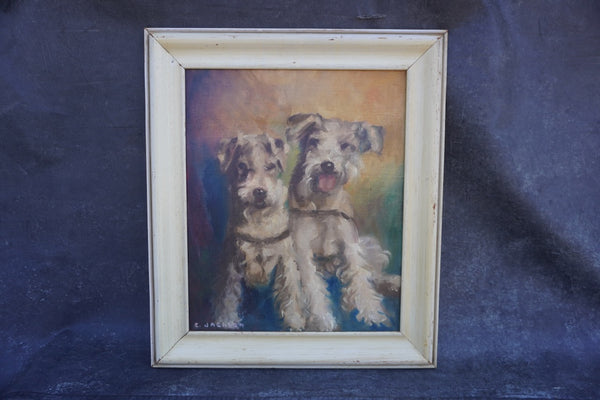 Portrait of Terriers by E. Jackson, c. 1940, Oil on Canvas P3567