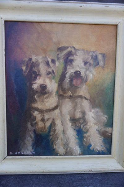 Portrait of Terriers by E. Jackson, c. 1940, Oil on Canvas P3567