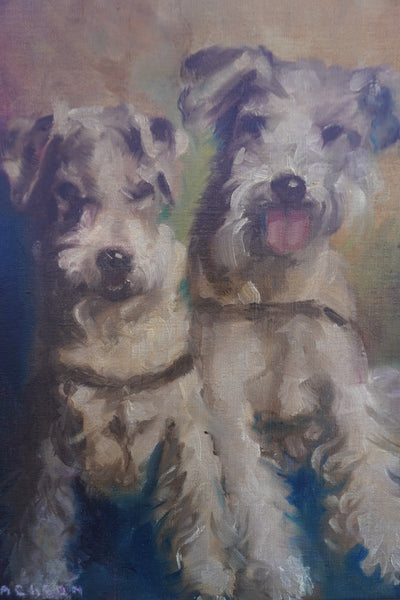 Portrait of Terriers by E. Jackson, c. 1940, Oil on Canvas P3567