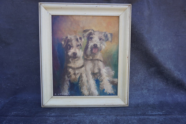 Portrait of Terriers by E. Jackson, c. 1940, Oil on Canvas P3567