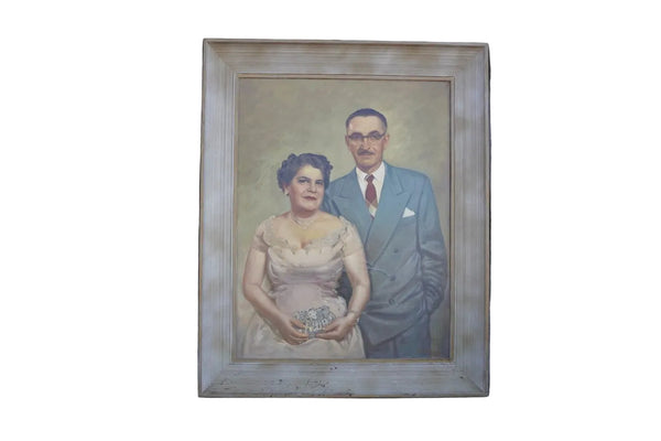 Mid-Century Portrait of a Couple, Artist Unknown, Oil on Canvas P3572