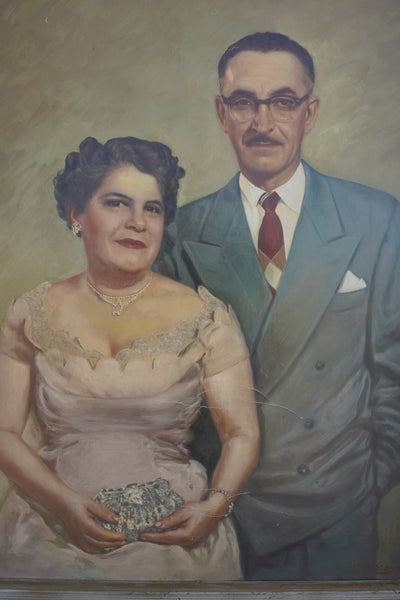 Mid-Century Portrait of a Couple, Artist Unknown, Oil on Canvas P3572