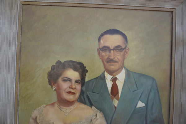 Mid-Century Portrait of a Couple, Artist Unknown, Oil on Canvas P3572