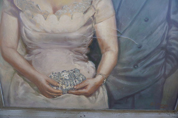 Mid-Century Portrait of a Couple, Artist Unknown, Oil on Canvas P3572
