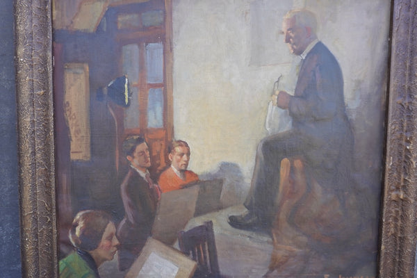 Art Class / Life Study Scene, Signed F. Johnson, Oil on Canvas P3577