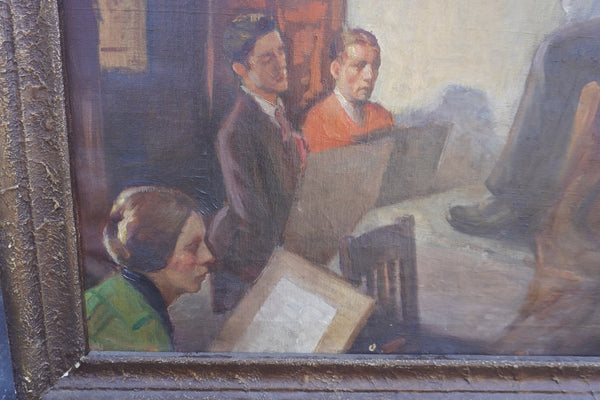 Art Class / Life Study Scene, Signed F. Johnson, Oil on Canvas P3577