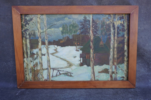 Cabin Scene c. 1961 by M. Skoss, Oil on Masonite P3579