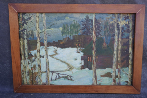 Cabin Scene c. 1961 by M. Skoss, Oil on Masonite P3579