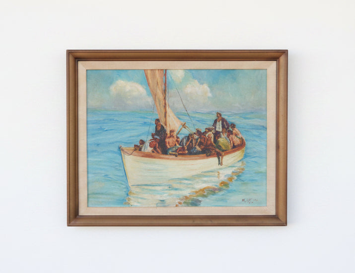 Fishermen at Sea by M. Skoss, Oil on Masonite P3580