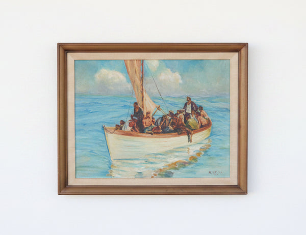 Fishermen at Sea by M. Skoss, Oil on Masonite P3580