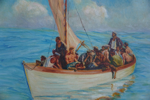 Fishermen at Sea by M. Skoss, Oil on Masonite P3580