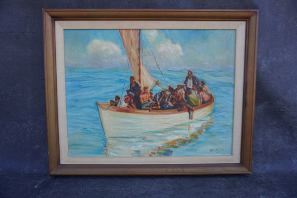 Fishermen at Sea by M. Skoss, Oil on Masonite P3580