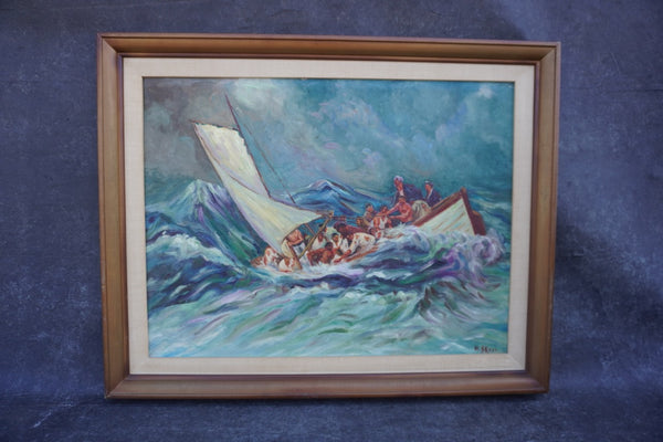 Sailing in Rough Seas by M. Skoss, Oil on Masonite P3581