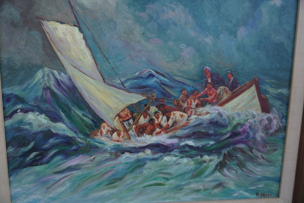 Sailing in Rough Seas by M. Skoss, Oil on Masonite P3581