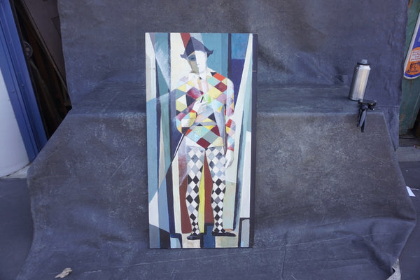 Mid-Century Harlequin, Unknown Artist, Oil on Masonite P3582