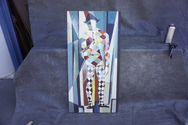 Mid-Century Harlequin, Unknown Artist, Oil on Masonite P3582