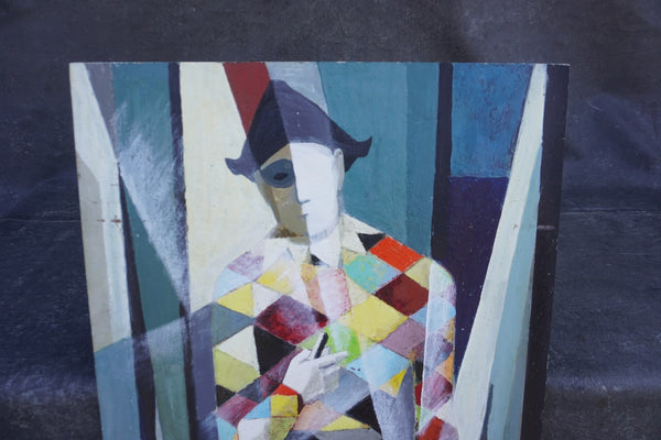 Mid-Century Harlequin, Unknown Artist, Oil on Masonite P3582