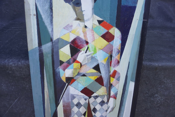 Mid-Century Harlequin, Unknown Artist, Oil on Masonite P3582