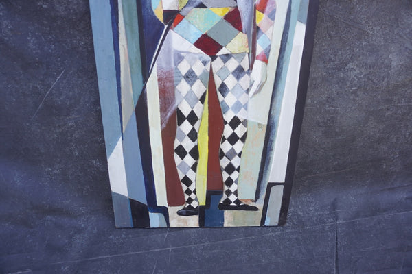 Mid-Century Harlequin, Unknown Artist, Oil on Masonite P3582