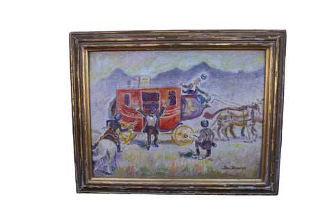 Stage Coach Holdup by Ben Messick, Oil on Board P3598