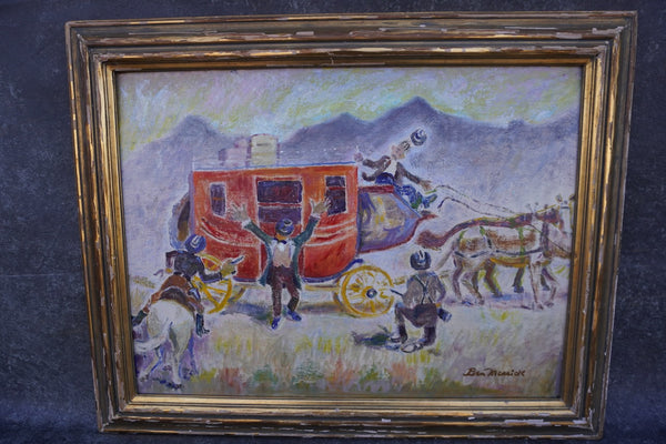 Stage Coach Holdup by Ben Messick, Oil on Board P3598