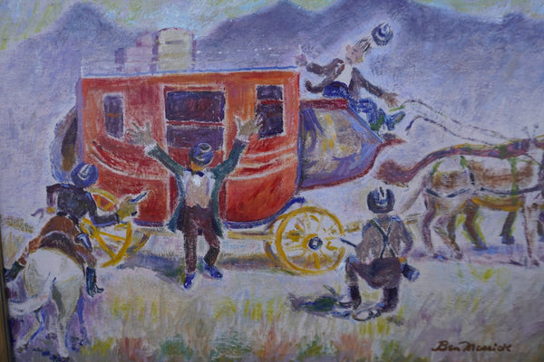 Stage Coach Holdup by Ben Messick, Oil on Board P3598