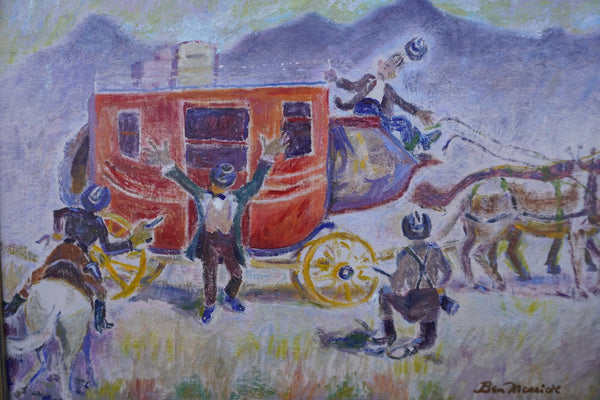Stage Coach Holdup by Ben Messick, Oil on Board P3598