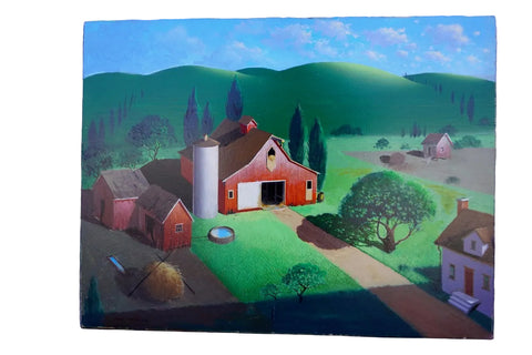 Barnyard Scene by Irv Wyner, Oil on Masonite, Unframed P3600