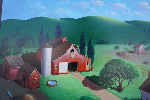 Barnyard Scene by Irv Wyner, Oil on Masonite, Unframed P3600