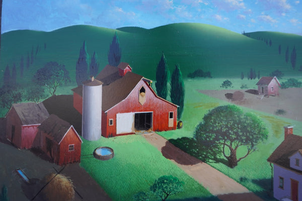 Barnyard Scene by Irv Wyner, Oil on Masonite, Unframed P3600