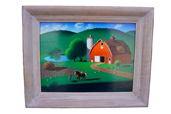 Barnyard with Chickens by Irv Wyner, Oil on Masonite P3601