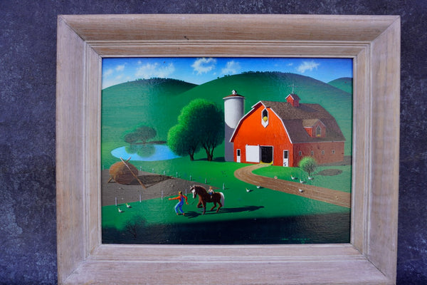 Barnyard with Chickens by Irv Wyner, Oil on Masonite P3601