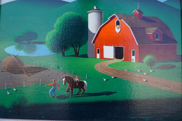 Barnyard with Chickens by Irv Wyner, Oil on Masonite P3601