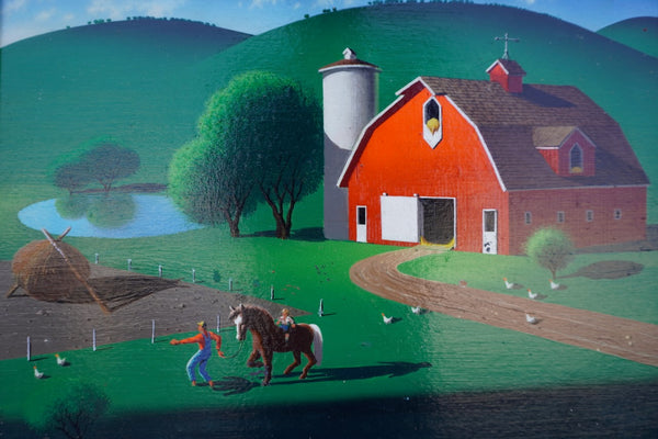 Barnyard with Chickens by Irv Wyner, Oil on Masonite P3601