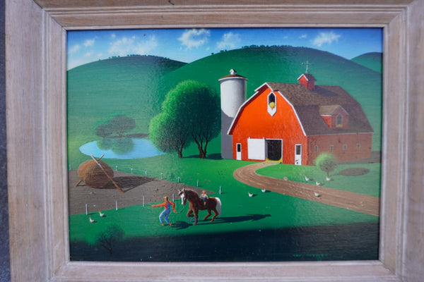 Barnyard with Chickens by Irv Wyner, Oil on Masonite P3601