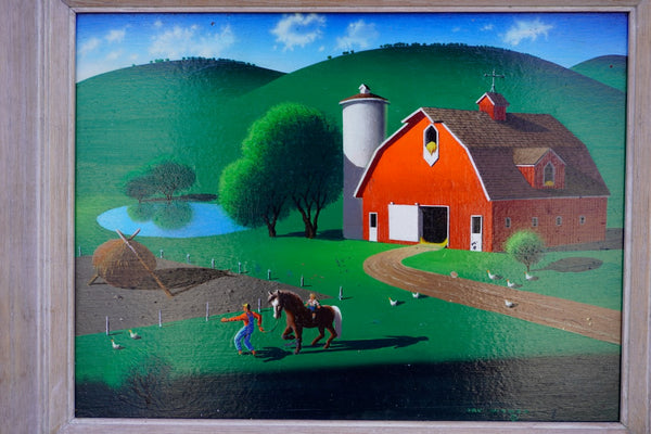 Barnyard with Chickens by Irv Wyner, Oil on Masonite P3601