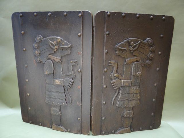 Aztec Motif Carved Wooden Bi-fold Screen