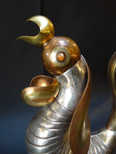 Los Castillo-attributed Silver, Brass and Copper Rooster Pitcher