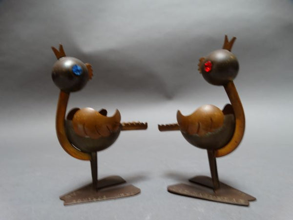 Mexican Copper and Silverplate Bird Ashtrays