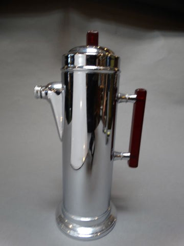 Deco Chrome Cocktail Shaker w Red Plastic Handle