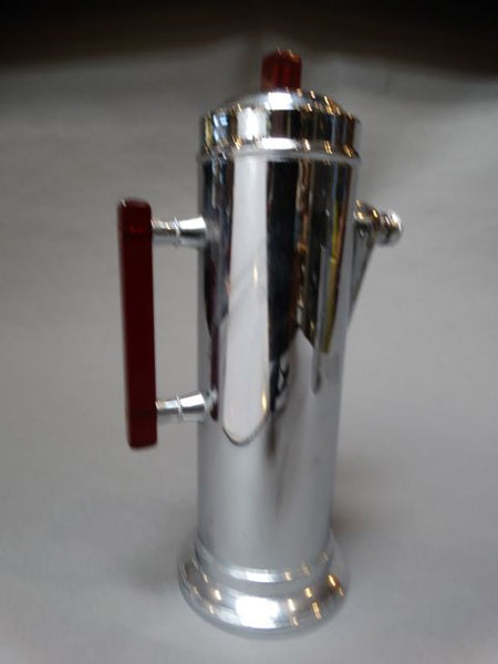 Deco Chrome Cocktail Shaker w Red Plastic Handle